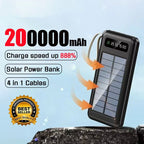 200000mAh Solar Power Bank – Fast Charging, Dual USB & 4 Cables
