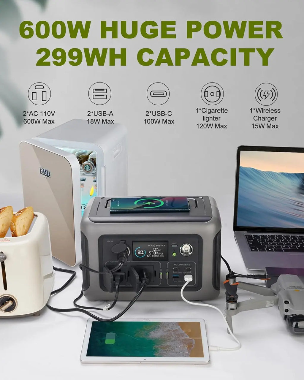 ALLPOWERS R600 299Wh Power Station w/ 1200W AC Outlets