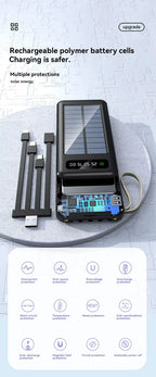200000mAh Solar Power Bank – Fast Charging, Dual USB & 4 Cables